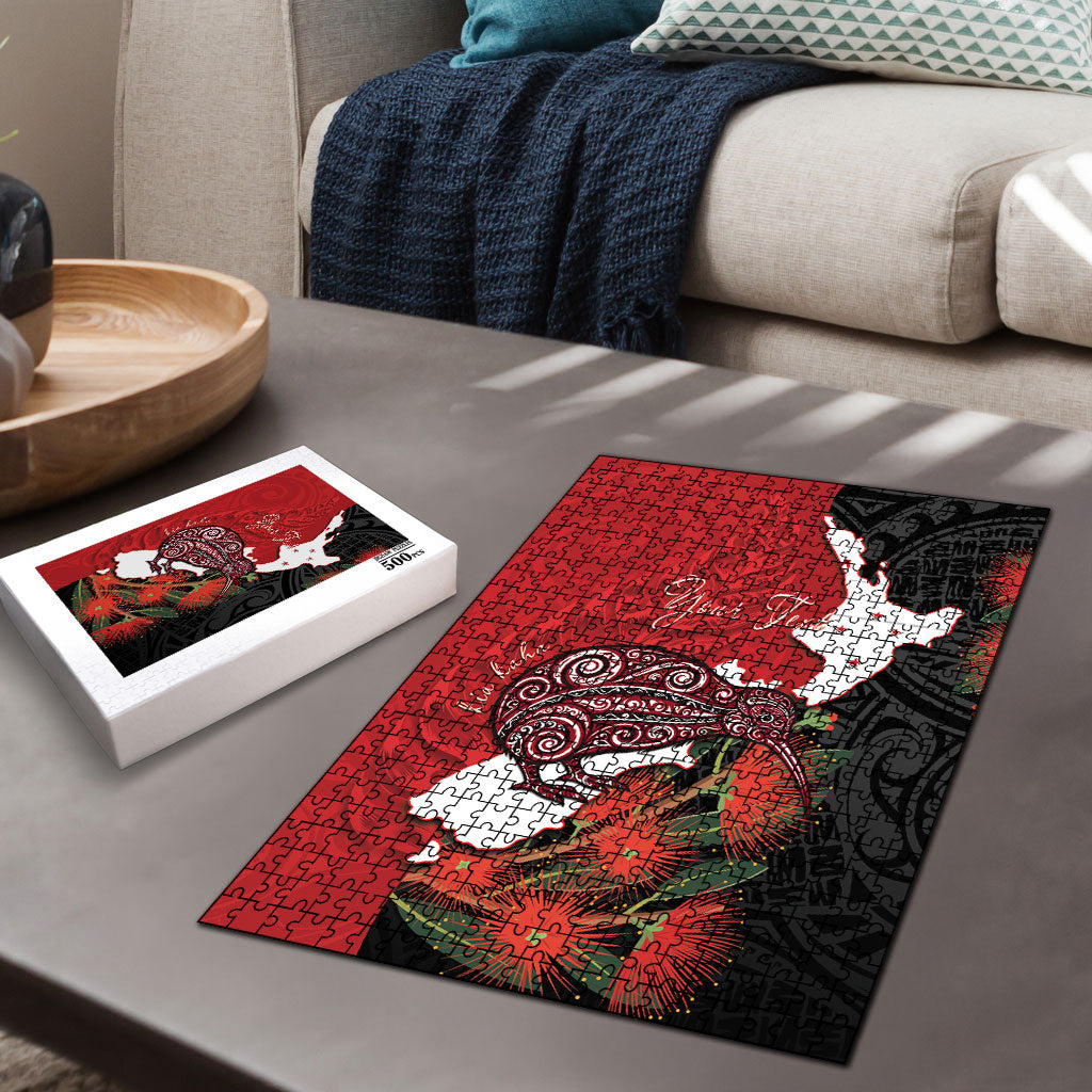 Kiwi New Zealand Personalised Puzzle NZ Map Pohutukawa Fern Maori Pattern