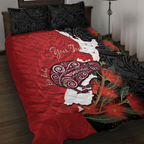 Kiwi New Zealand Personalised Quilt Bed Set NZ Map Pohutukawa Fern Maori Pattern