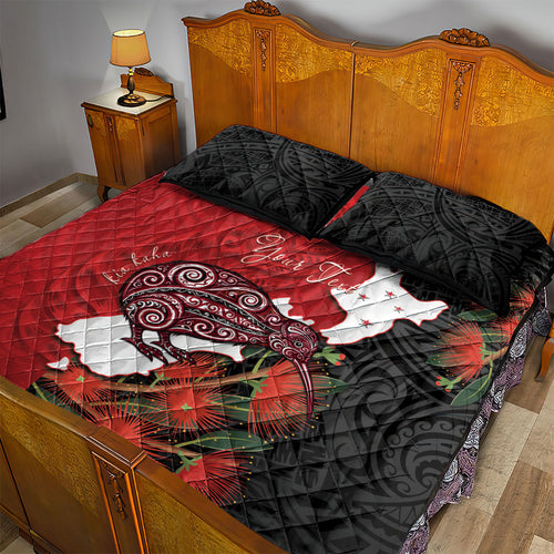Kiwi New Zealand Personalised Quilt Bed Set NZ Map Pohutukawa Fern Maori Pattern