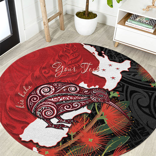 Kiwi New Zealand Personalised Round Carpet NZ Map Pohutukawa Fern Maori Pattern