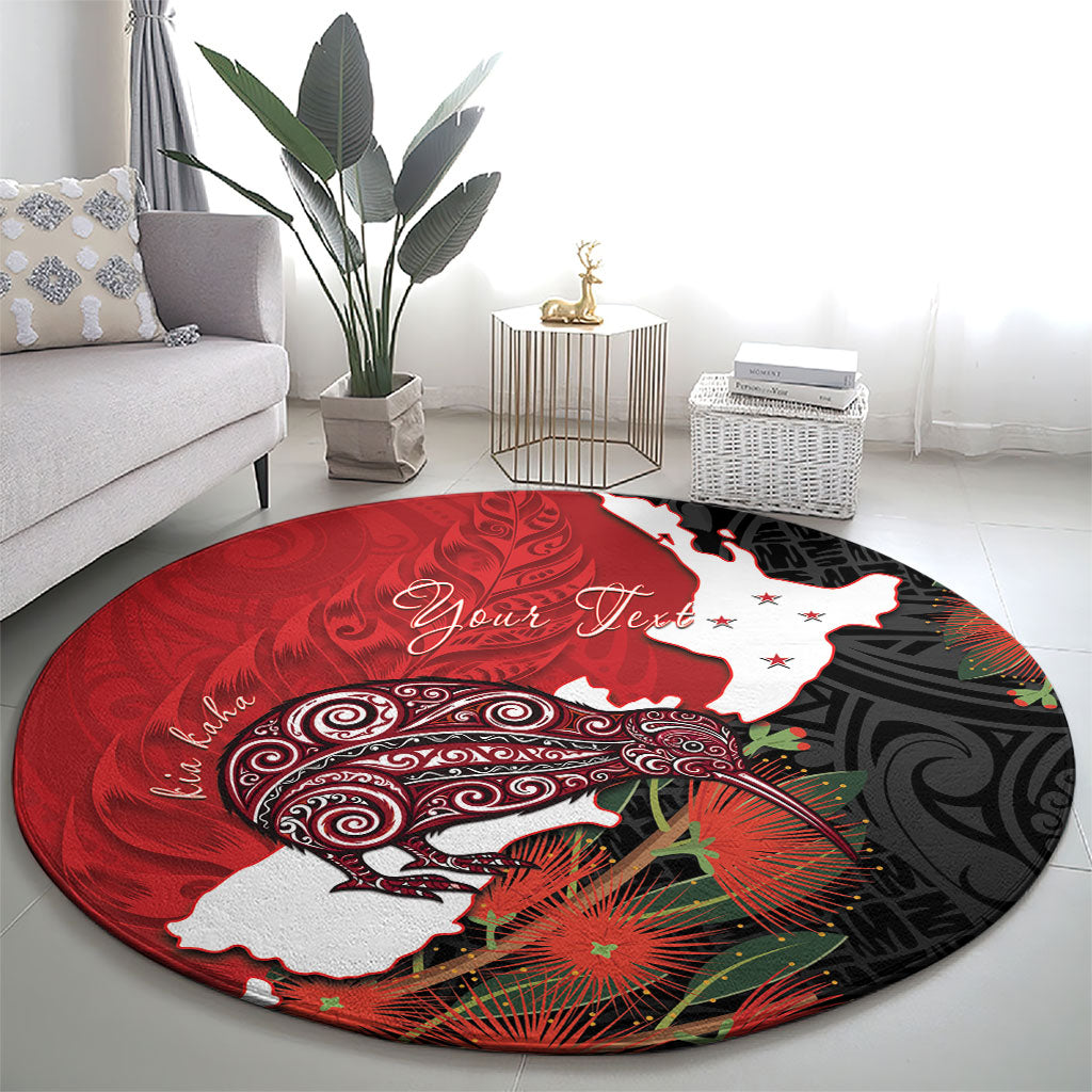 Kiwi New Zealand Personalised Round Carpet NZ Map Pohutukawa Fern Maori Pattern