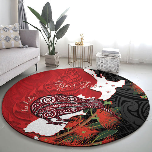 Kiwi New Zealand Personalised Round Carpet NZ Map Pohutukawa Fern Maori Pattern
