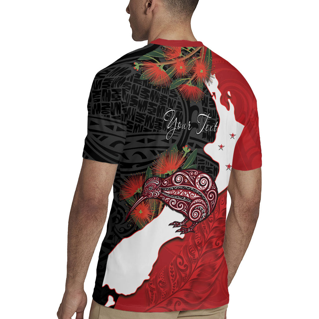 Kiwi New Zealand Personalised Rugby Jersey NZ Map Pohutukawa Fern Maori Pattern