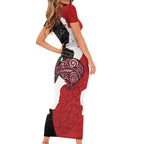 Kiwi New Zealand Personalised Short Sleeve Bodycon Dress NZ Map Pohutukawa Fern Maori Pattern