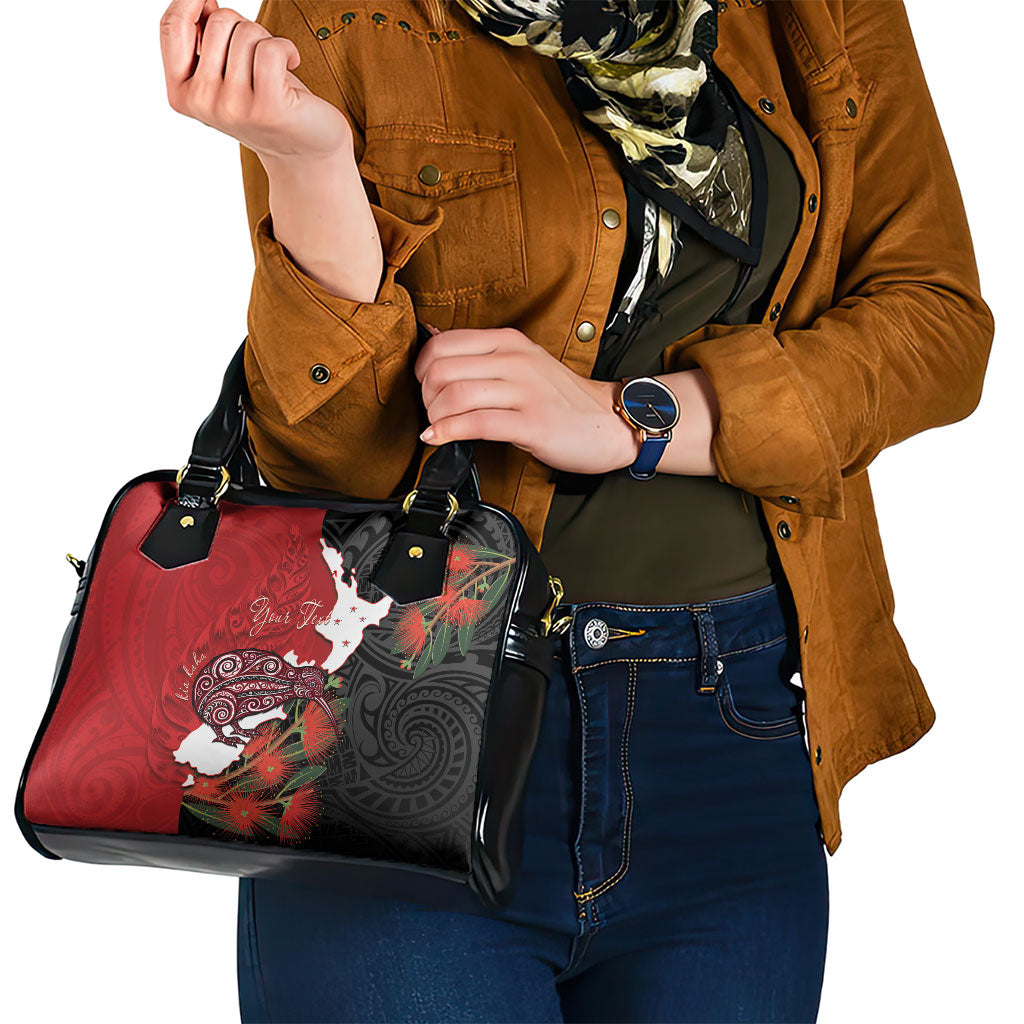 Kiwi New Zealand Personalised Shoulder Handbag NZ Map Pohutukawa Fern Maori Pattern