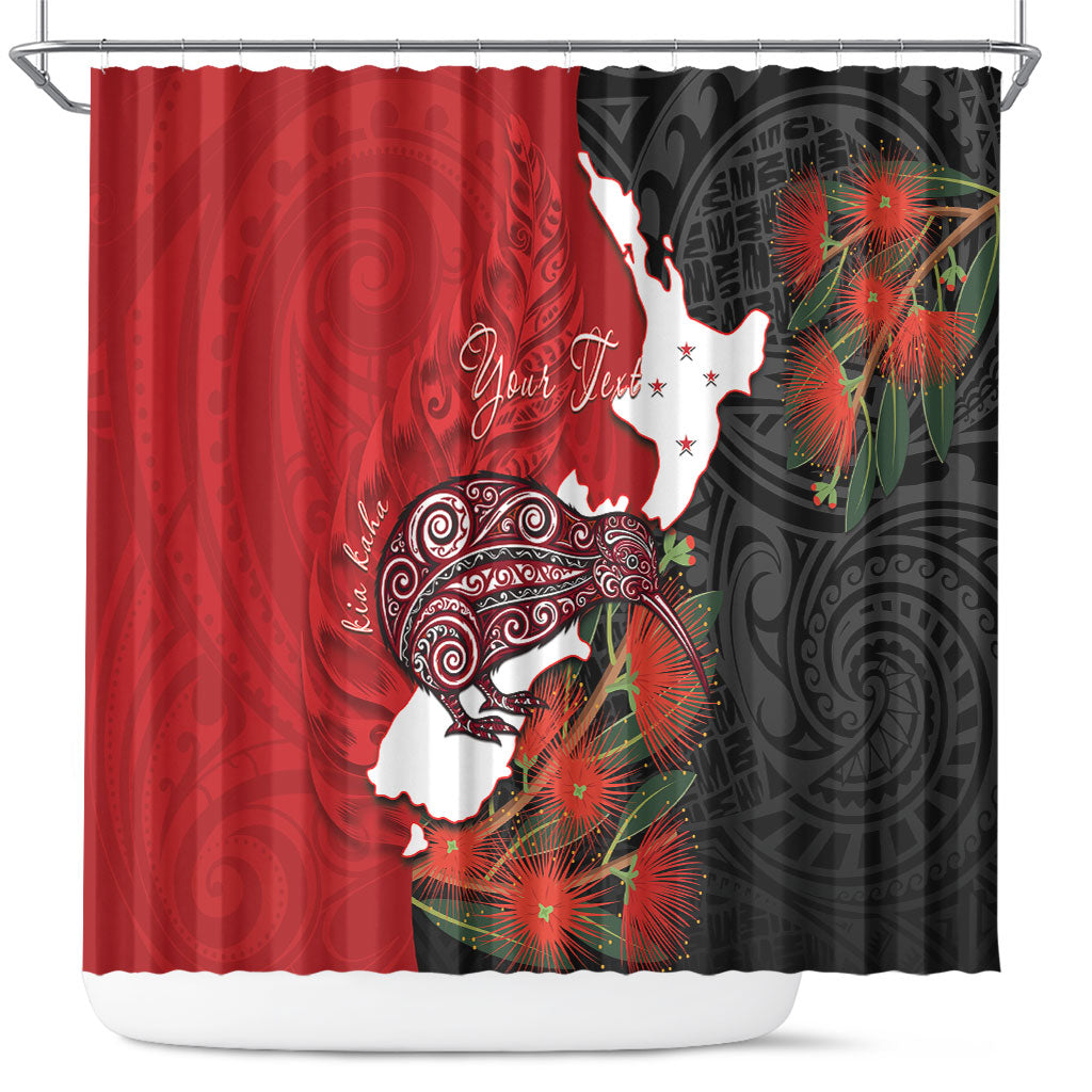 Kiwi New Zealand Personalised Shower Curtain NZ Map Pohutukawa Fern Maori Pattern