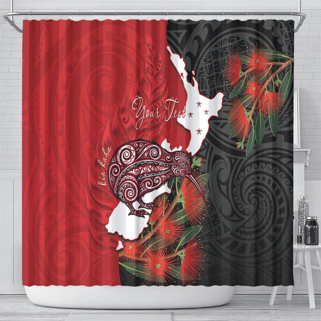 Kiwi New Zealand Personalised Shower Curtain NZ Map Pohutukawa Fern Maori Pattern
