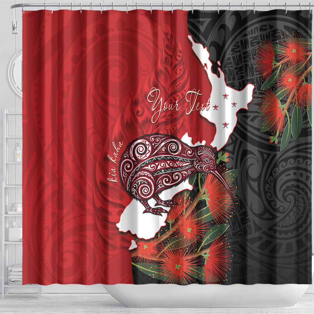 Kiwi New Zealand Personalised Shower Curtain NZ Map Pohutukawa Fern Maori Pattern