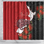 Kiwi New Zealand Personalised Shower Curtain NZ Map Pohutukawa Fern Maori Pattern