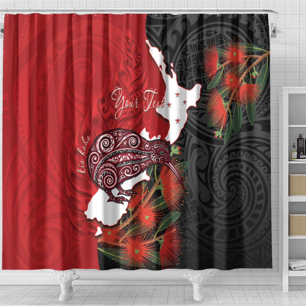 Kiwi New Zealand Personalised Shower Curtain NZ Map Pohutukawa Fern Maori Pattern
