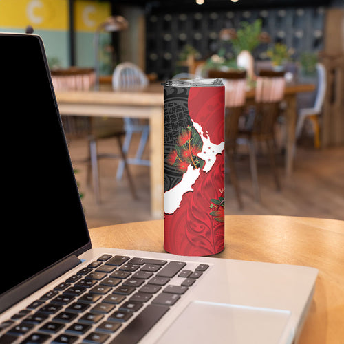 Kiwi New Zealand Personalised Skinny Tumbler NZ Map Pohutukawa Fern Maori Pattern