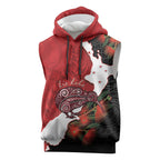 Kiwi New Zealand Personalised Sleeveless Hoodie NZ Map Pohutukawa Fern Maori Pattern