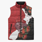 Kiwi New Zealand Personalised Sleeveless Puffer Jacket NZ Map Pohutukawa Fern Maori Pattern