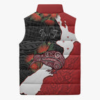 Kiwi New Zealand Personalised Sleeveless Puffer Jacket NZ Map Pohutukawa Fern Maori Pattern