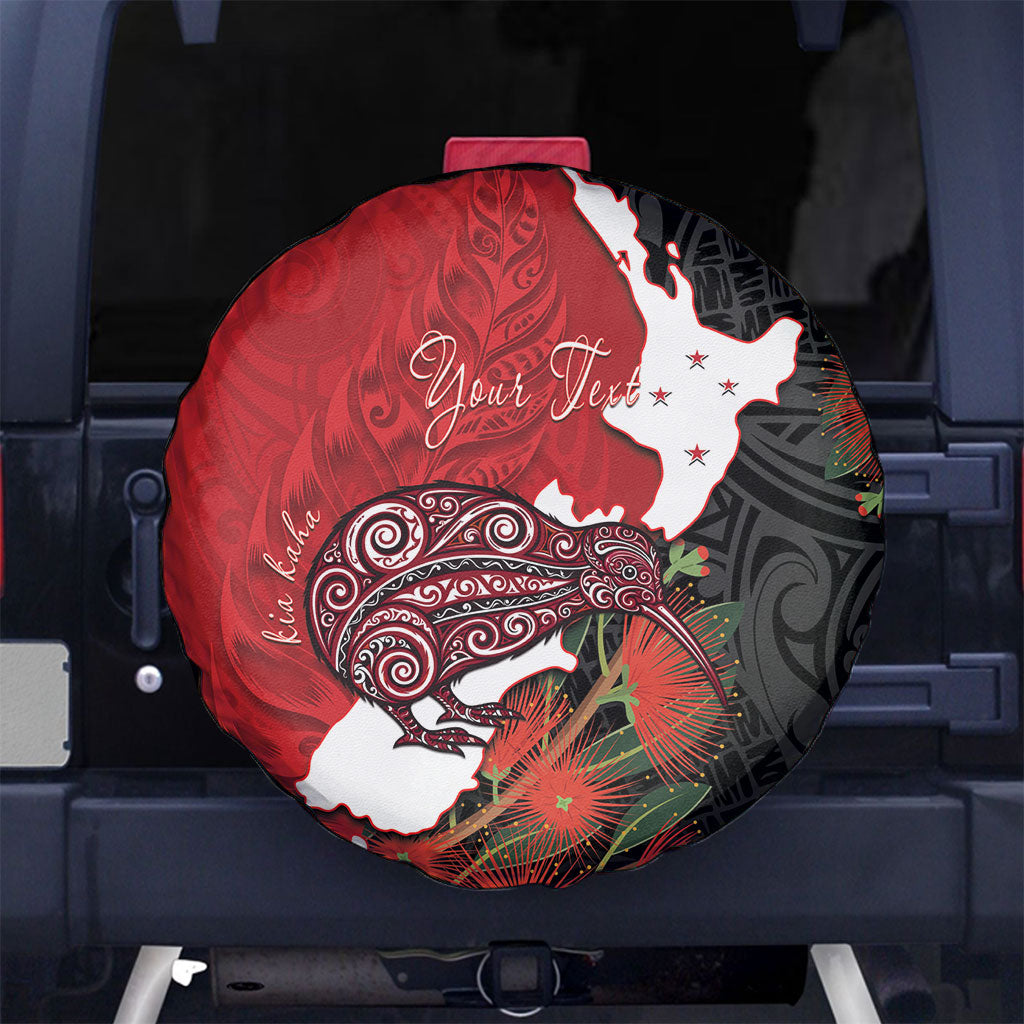 Kiwi New Zealand Personalised Spare Tire Cover NZ Map Pohutukawa Fern Maori Pattern