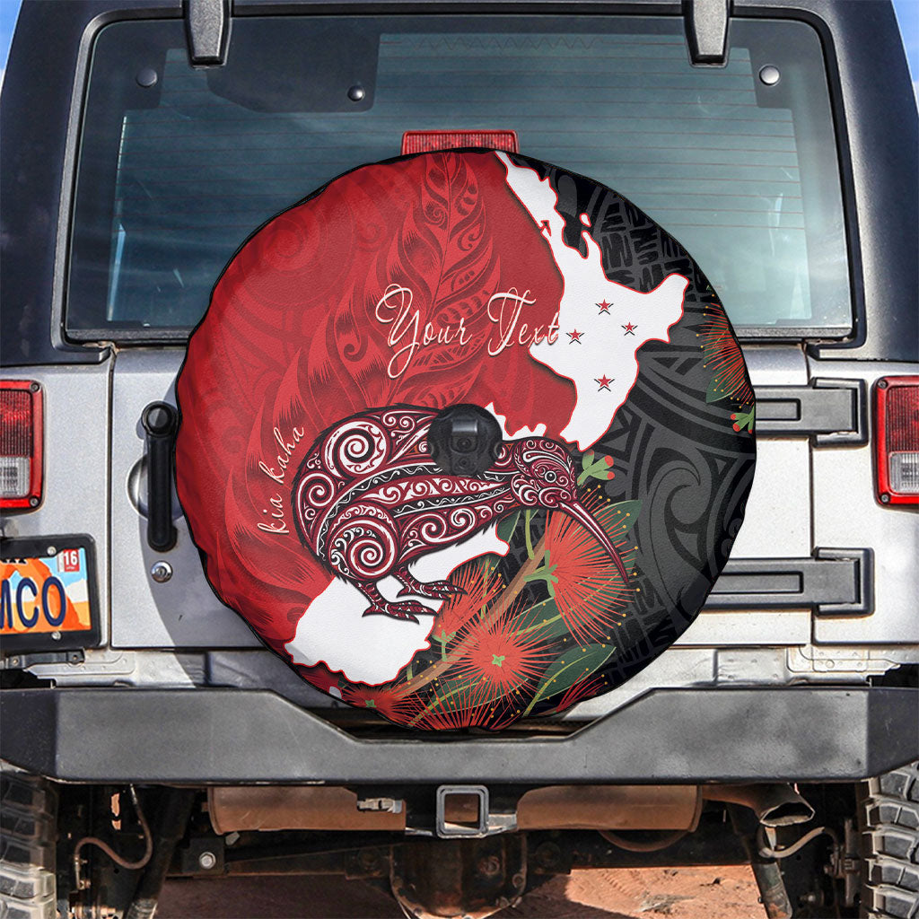 Kiwi New Zealand Personalised Spare Tire Cover NZ Map Pohutukawa Fern Maori Pattern