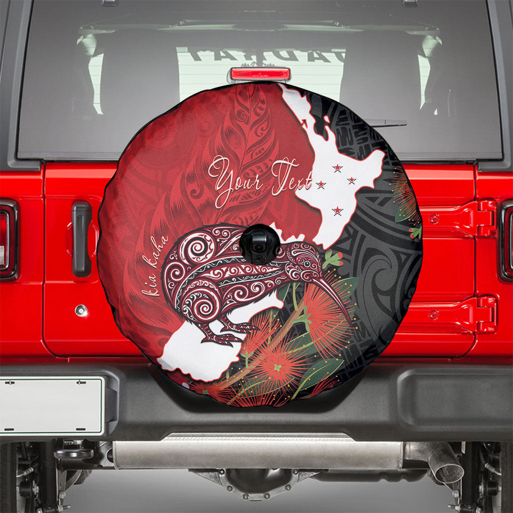 Kiwi New Zealand Personalised Spare Tire Cover NZ Map Pohutukawa Fern Maori Pattern