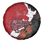 Kiwi New Zealand Personalised Spare Tire Cover NZ Map Pohutukawa Fern Maori Pattern