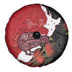 Kiwi New Zealand Personalised Spare Tire Cover NZ Map Pohutukawa Fern Maori Pattern