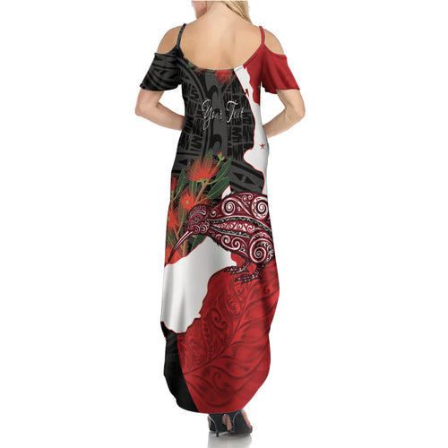 Kiwi New Zealand Personalised Summer Maxi Dress NZ Map Pohutukawa Fern Maori Pattern