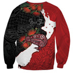 Kiwi New Zealand Personalised Sweatshirt NZ Map Pohutukawa Fern Maori Pattern