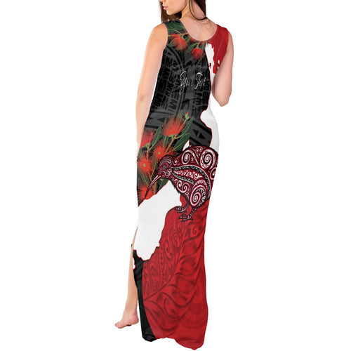 Kiwi New Zealand Personalised Tank Maxi Dress NZ Map Pohutukawa Fern Maori Pattern