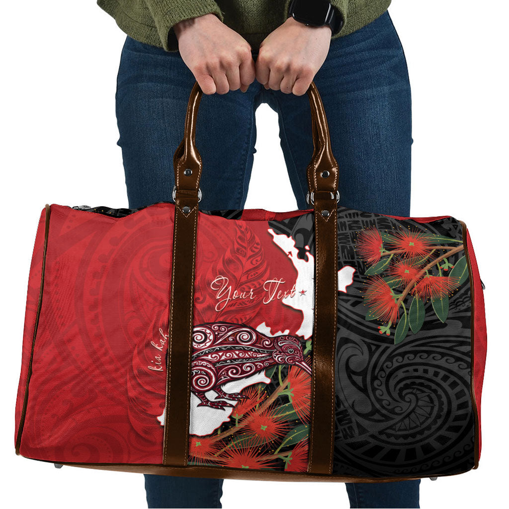 Kiwi New Zealand Personalised Travel Bag NZ Map Pohutukawa Fern Maori Pattern
