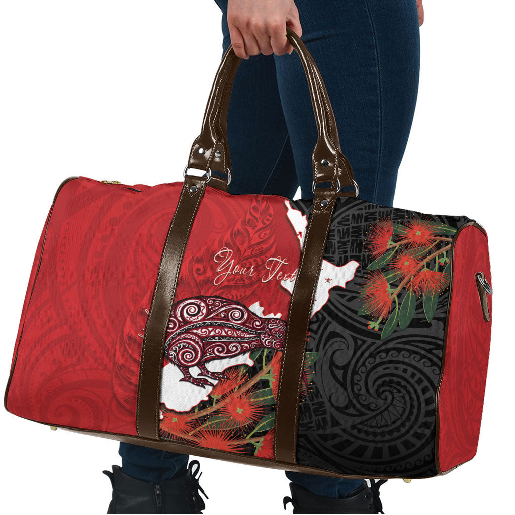 Kiwi New Zealand Personalised Travel Bag NZ Map Pohutukawa Fern Maori Pattern