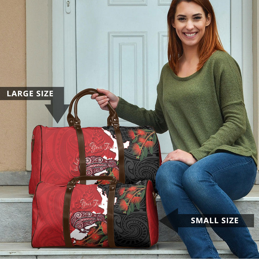 Kiwi New Zealand Personalised Travel Bag NZ Map Pohutukawa Fern Maori Pattern