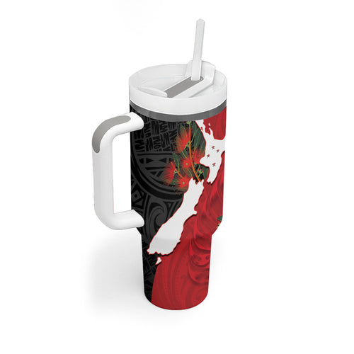Kiwi New Zealand Personalised Tumbler With Handle NZ Map Pohutukawa Fern Maori Pattern
