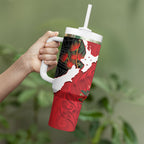 Kiwi New Zealand Personalised Tumbler With Handle NZ Map Pohutukawa Fern Maori Pattern