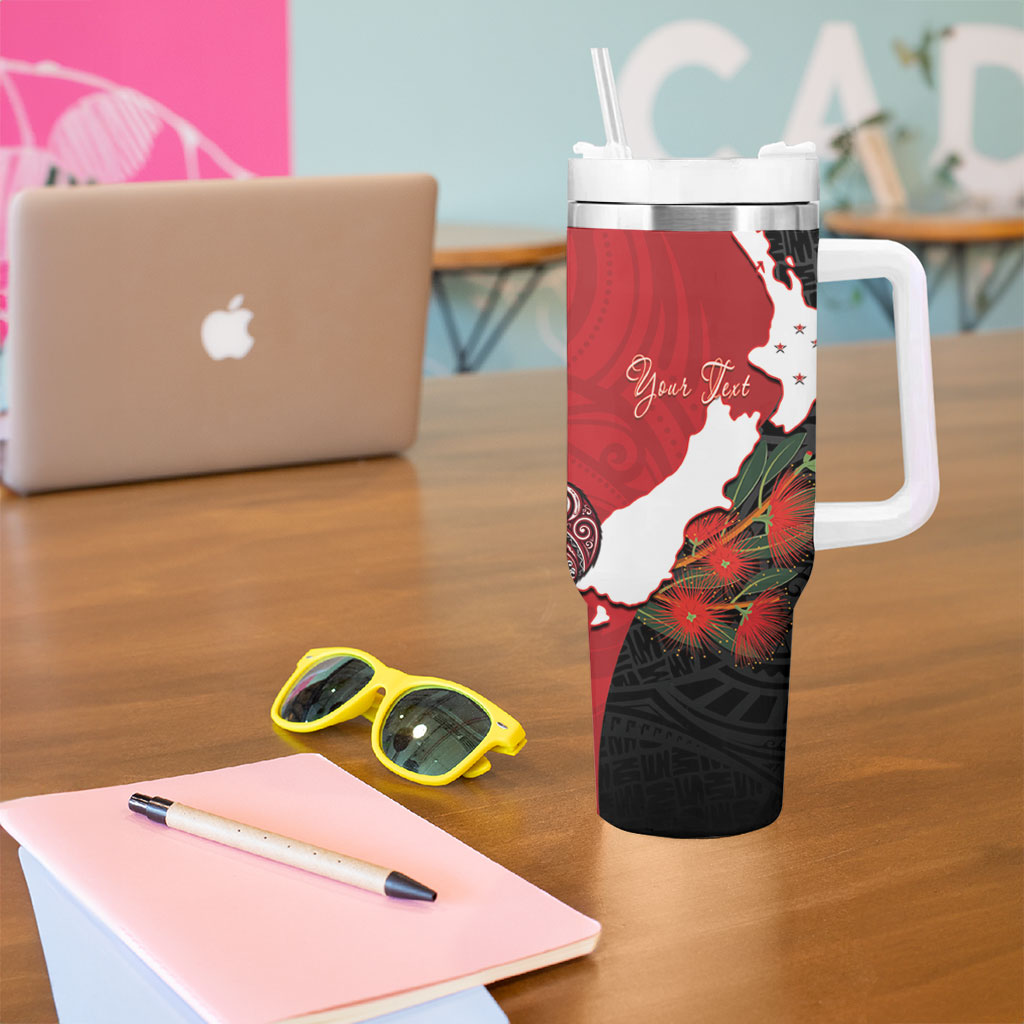 Kiwi New Zealand Personalised Tumbler With Handle NZ Map Pohutukawa Fern Maori Pattern