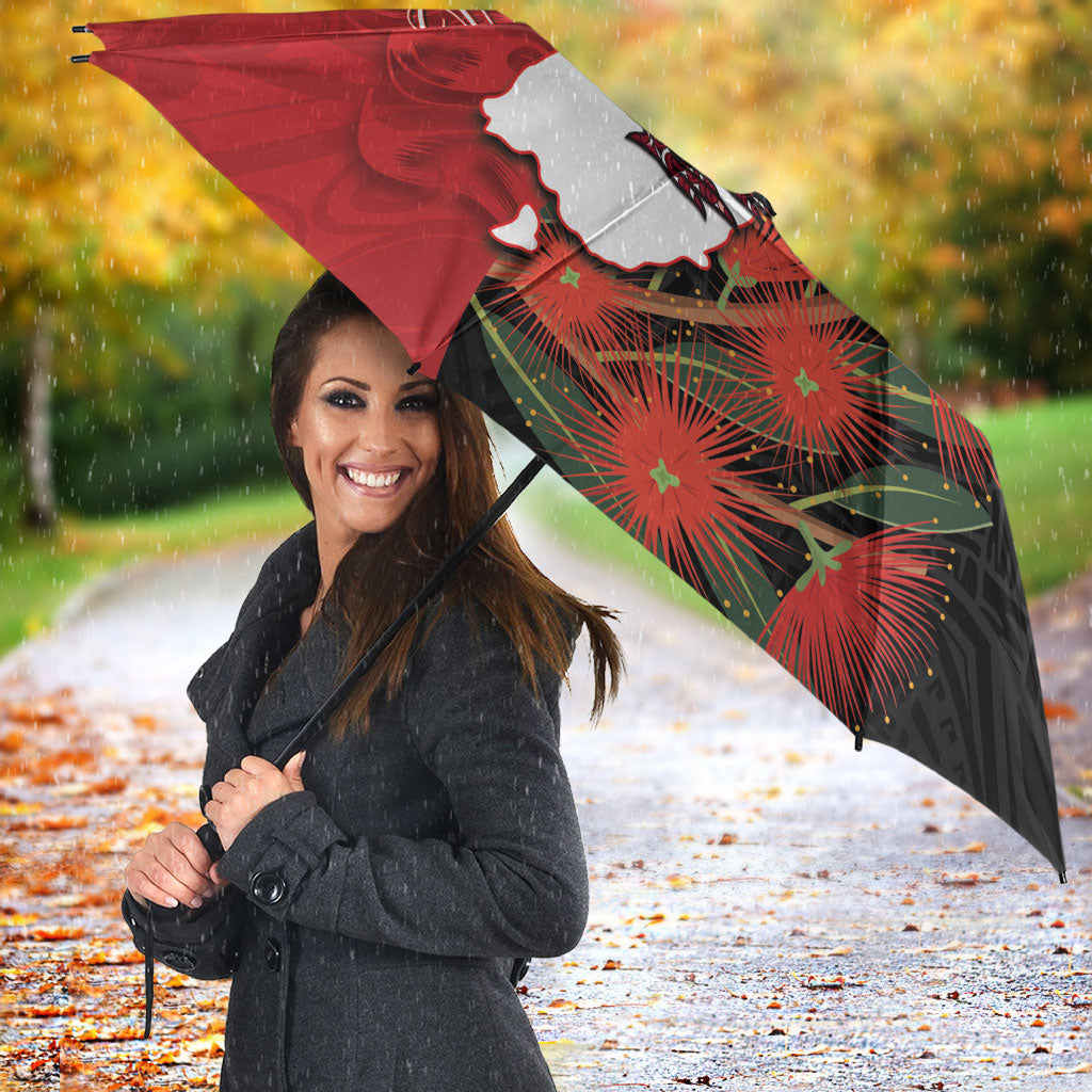 Kiwi New Zealand Personalised Umbrella NZ Map Pohutukawa Fern Maori Pattern