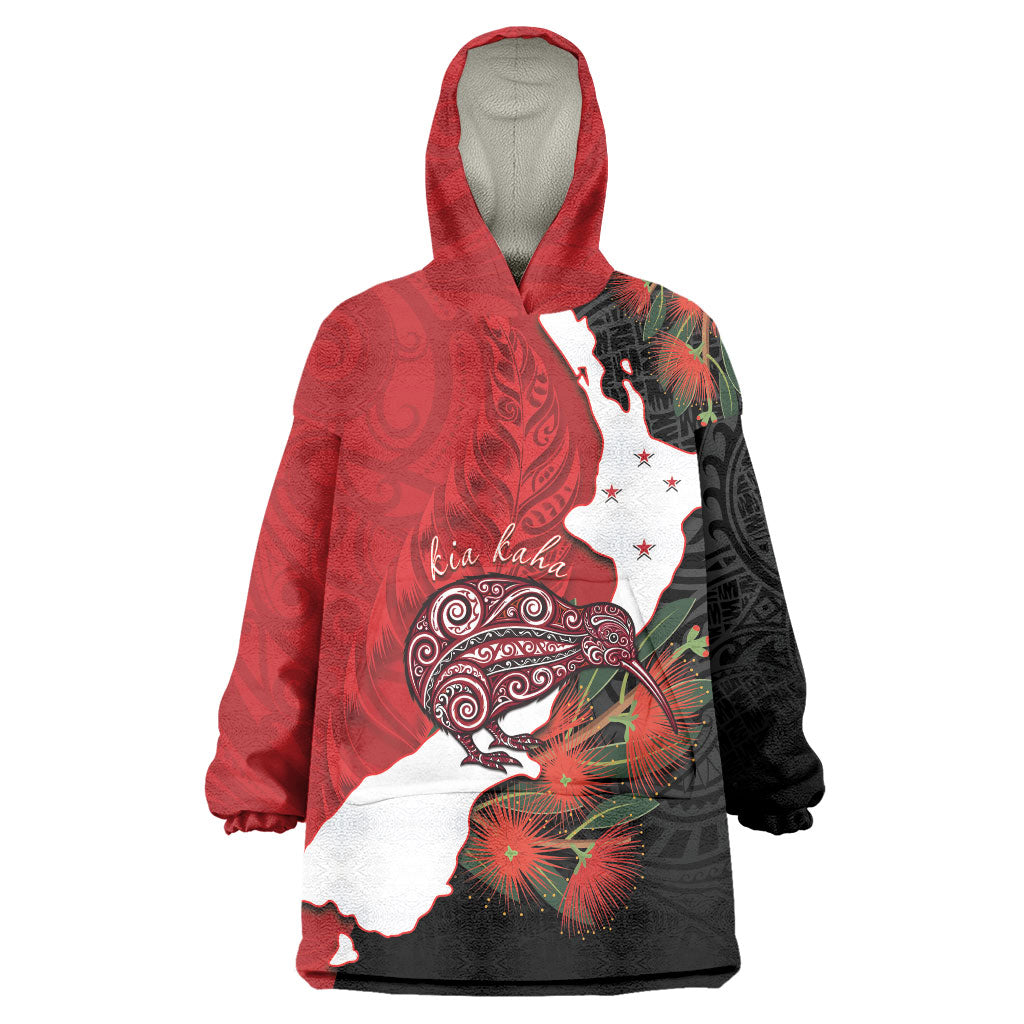 Kiwi New Zealand Personalised Wearable Blanket Hoodie NZ Map Pohutukawa Fern Maori Pattern