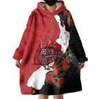 Kiwi New Zealand Personalised Wearable Blanket Hoodie NZ Map Pohutukawa Fern Maori Pattern