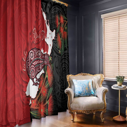 Kiwi New Zealand Personalised Window Curtain NZ Map Pohutukawa Fern Maori Pattern