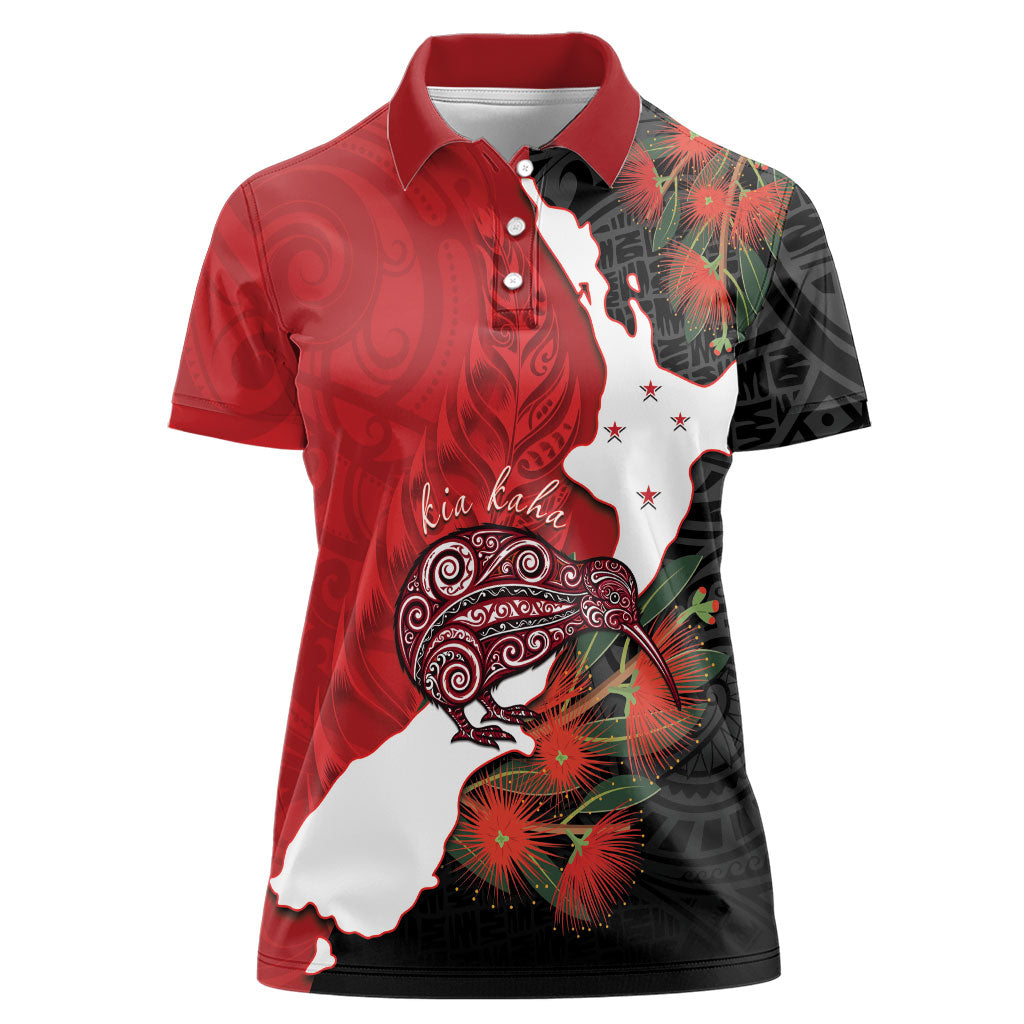 Kiwi New Zealand Personalised Women Polo Shirt NZ Map Pohutukawa Fern Maori Pattern