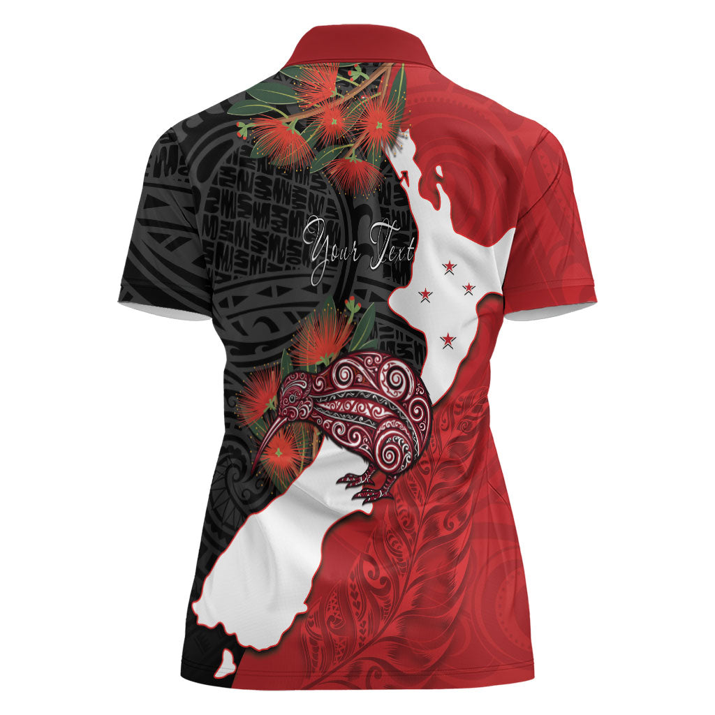 Kiwi New Zealand Personalised Women Polo Shirt NZ Map Pohutukawa Fern Maori Pattern