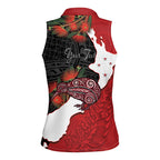 Kiwi New Zealand Personalised Women Sleeveless Polo Shirt NZ Map Pohutukawa Fern Maori Pattern