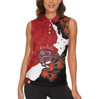 Kiwi New Zealand Personalised Women Sleeveless Polo Shirt NZ Map Pohutukawa Fern Maori Pattern