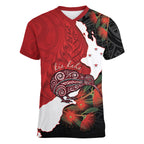 Kiwi New Zealand Personalised Women V-Neck T-Shirt NZ Map Pohutukawa Fern Maori Pattern