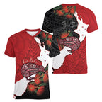 Kiwi New Zealand Personalised Women V-Neck T-Shirt NZ Map Pohutukawa Fern Maori Pattern