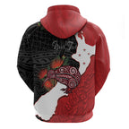 Kiwi New Zealand Personalised Zip Hoodie NZ Map Pohutukawa Fern Maori Pattern