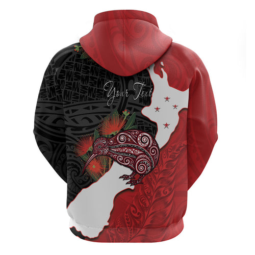 Kiwi New Zealand Personalised Zip Hoodie NZ Map Pohutukawa Fern Maori Pattern