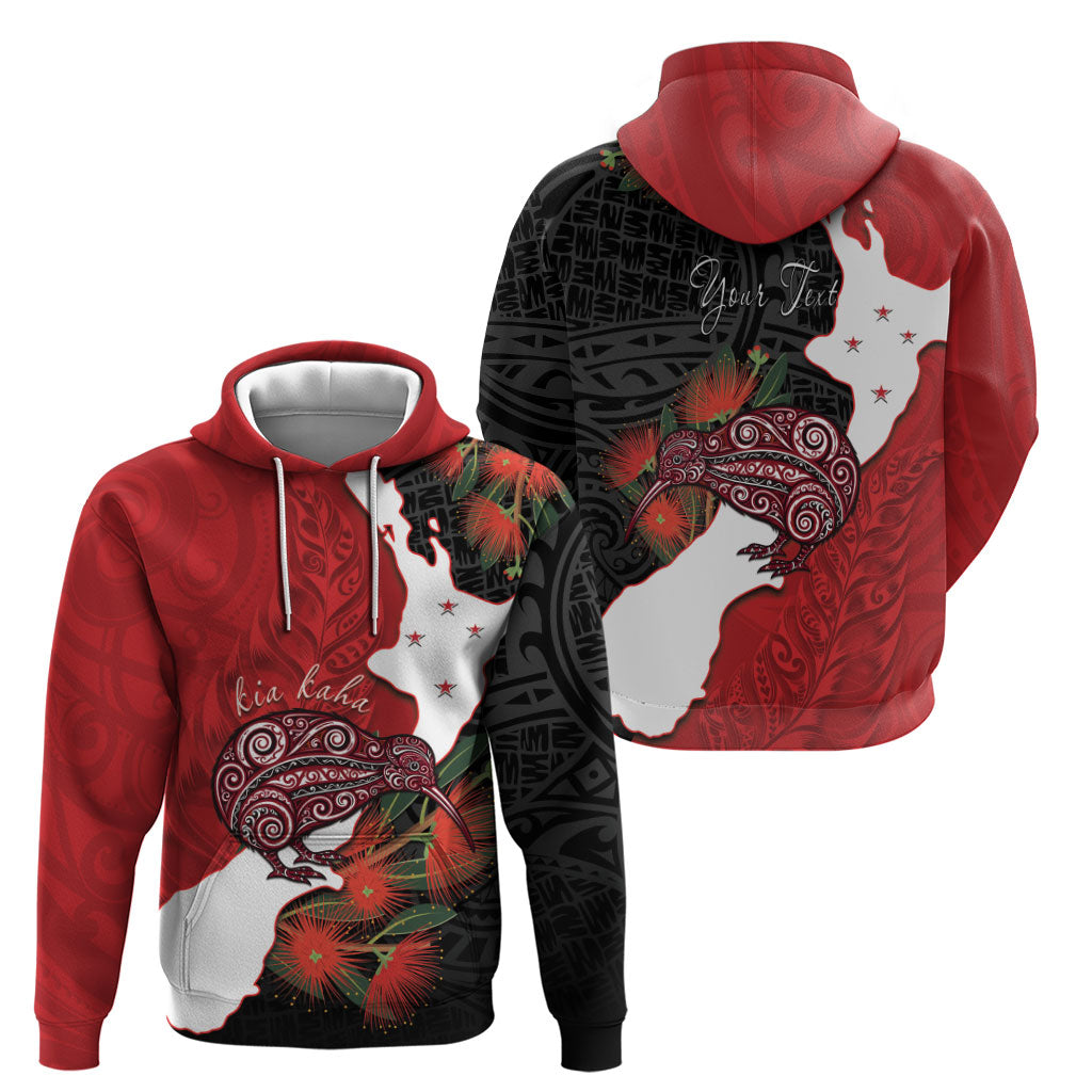 Kiwi New Zealand Personalised Zip Hoodie NZ Map Pohutukawa Fern Maori Pattern