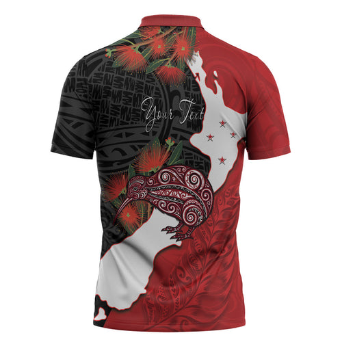Kiwi New Zealand Personalised Zipper Polo Shirt NZ Map Pohutukawa Fern Maori Pattern