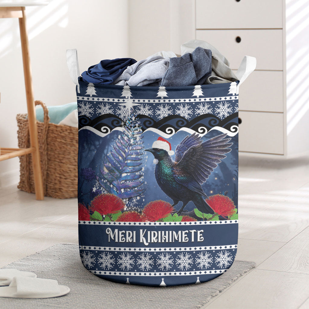 New Zealand Tui Bird Christmas Laundry Basket Pohutukawa Xmas Tree Meri Kirihimete