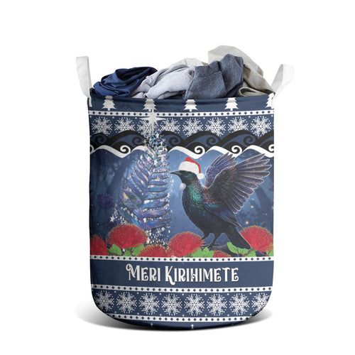 New Zealand Tui Bird Christmas Laundry Basket Pohutukawa Xmas Tree Meri Kirihimete