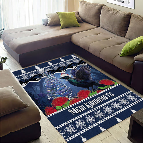 New Zealand Tui Bird Christmas Area Rug Pohutukawa Xmas Tree Meri Kirihimete