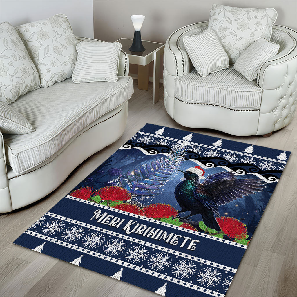 New Zealand Tui Bird Christmas Area Rug Pohutukawa Xmas Tree Meri Kirihimete